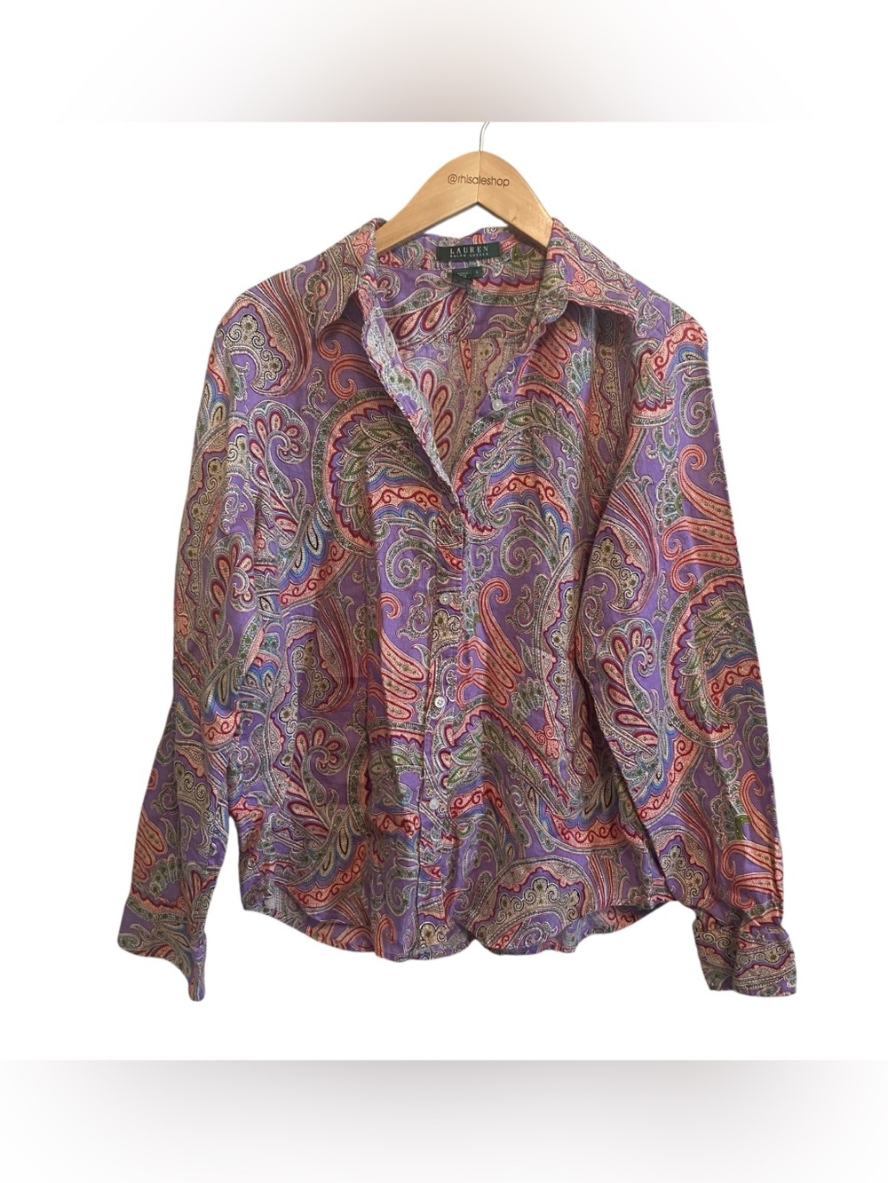 Lauren Ralph Lauren Purple Paisley Linen Long Sleeve Button Down Shirt Size L